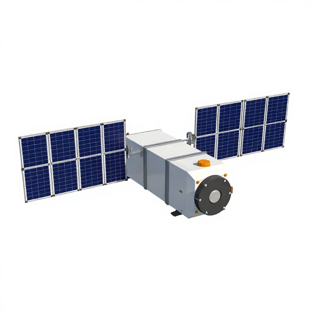 Satellite bus with solar wings isolated on a white background