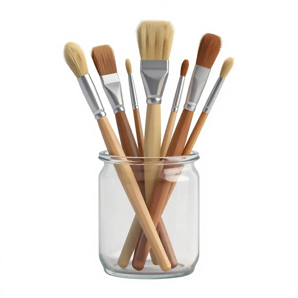Jar of brushes isolated on a white background