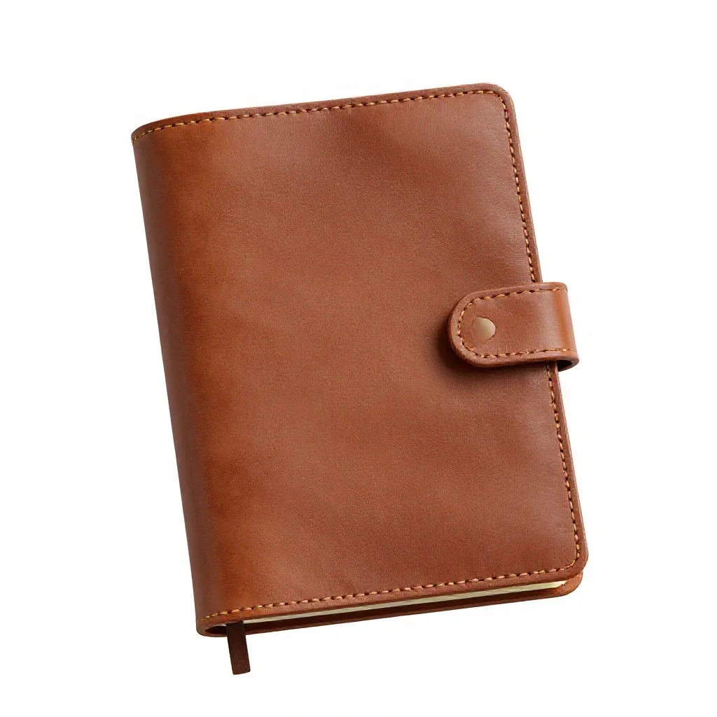 Leather-bound journal isolated on a white background