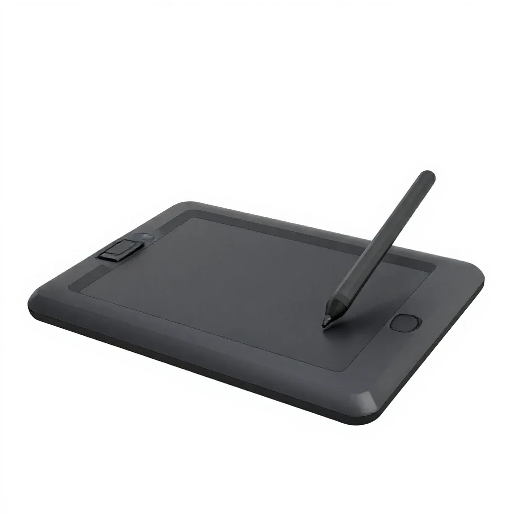 Graphics tablet with a stylus isolated on a white background