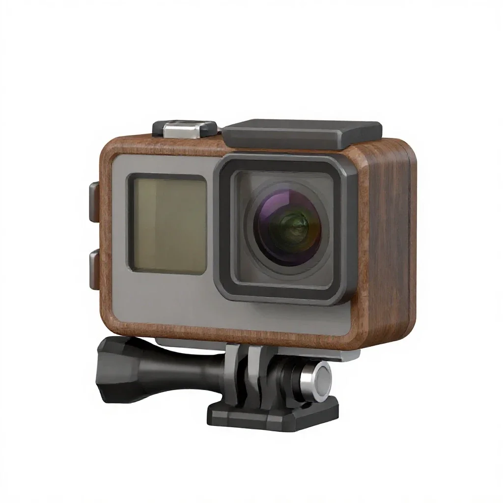 Action camera in a housing isolated on a white background