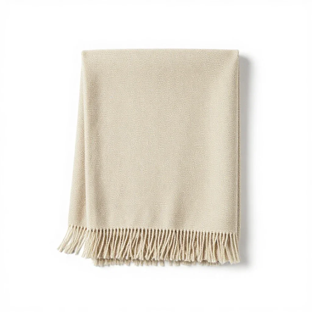 Folded wool throw with fringe isolated on a white background