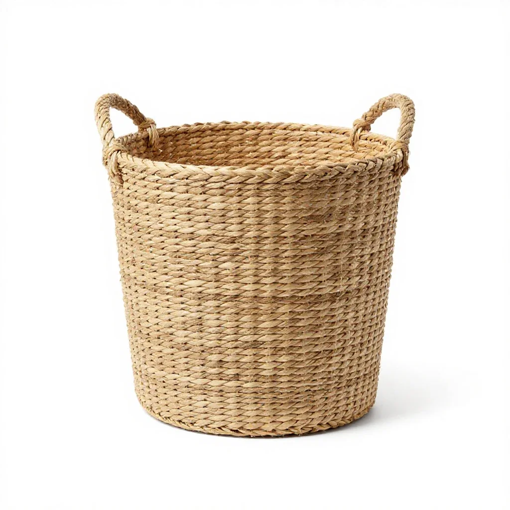 Laundry basket in seagrass isolated on a white background