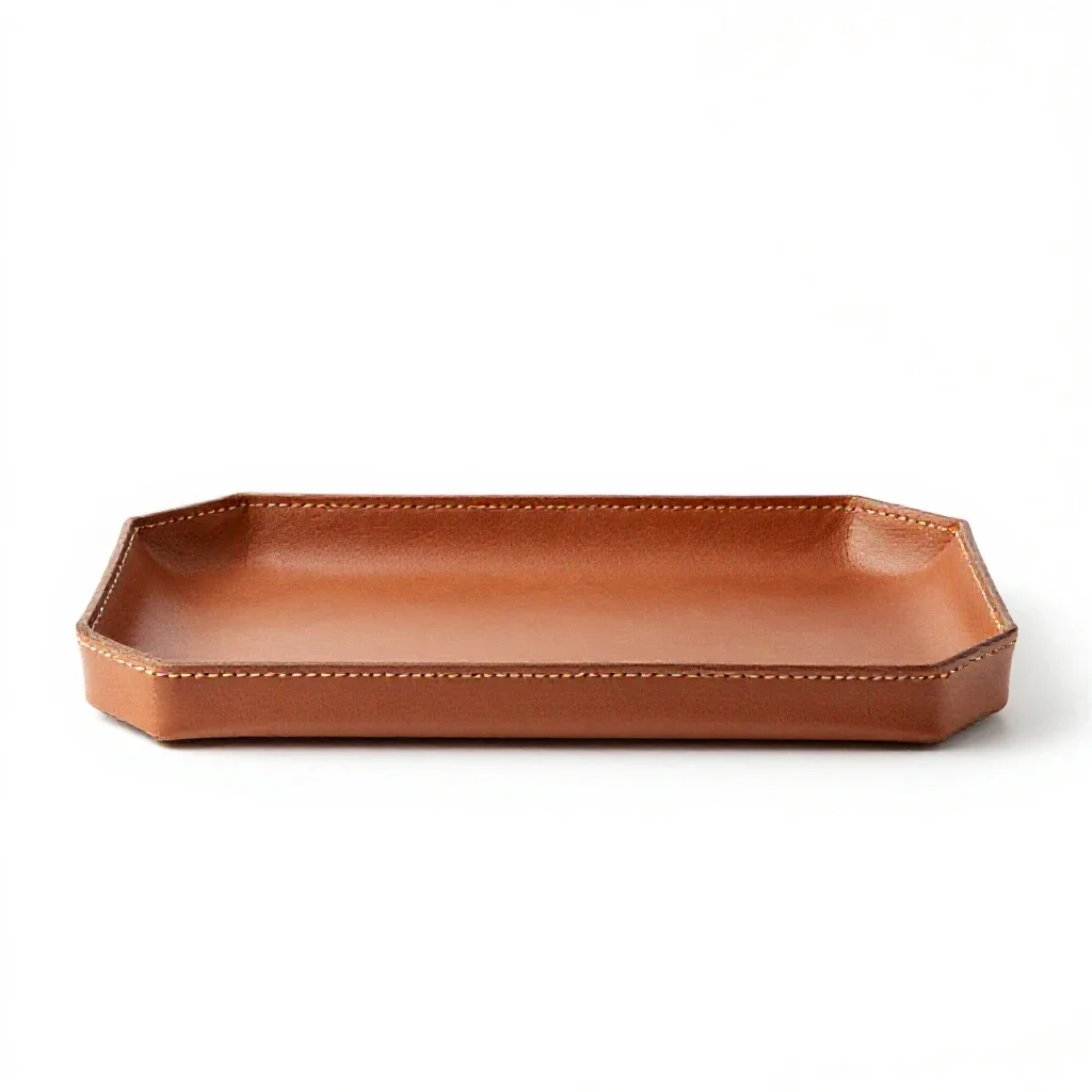 Leather valet tray isolated on a white background