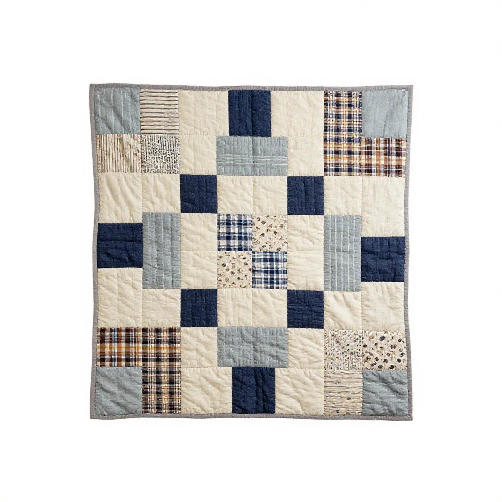 Patchwork quilt folded into a square isolated on a white background