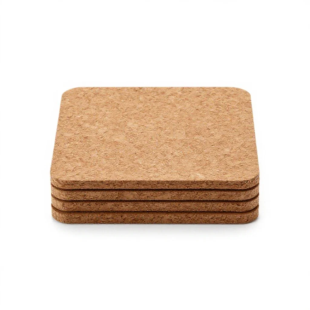Set of coasters in cork isolated on a white background