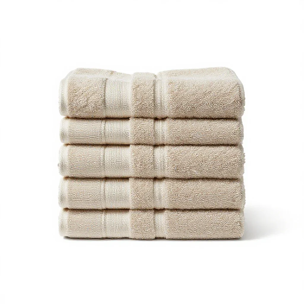 Set of stacked bath towels isolated on a white background