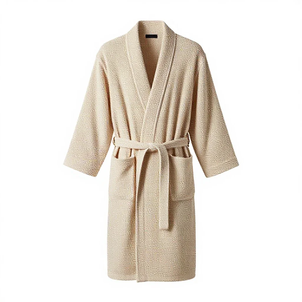 Waffle-weave bathrobe isolated on a white background
