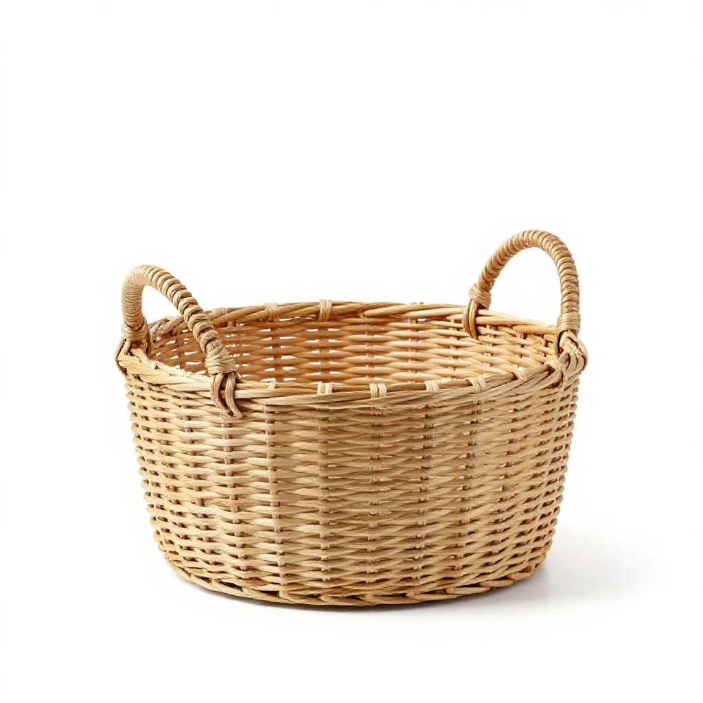 Woven storage basket with handles isolated on a white background