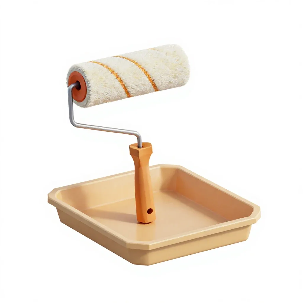 Paint roller and tray isolated on a white background