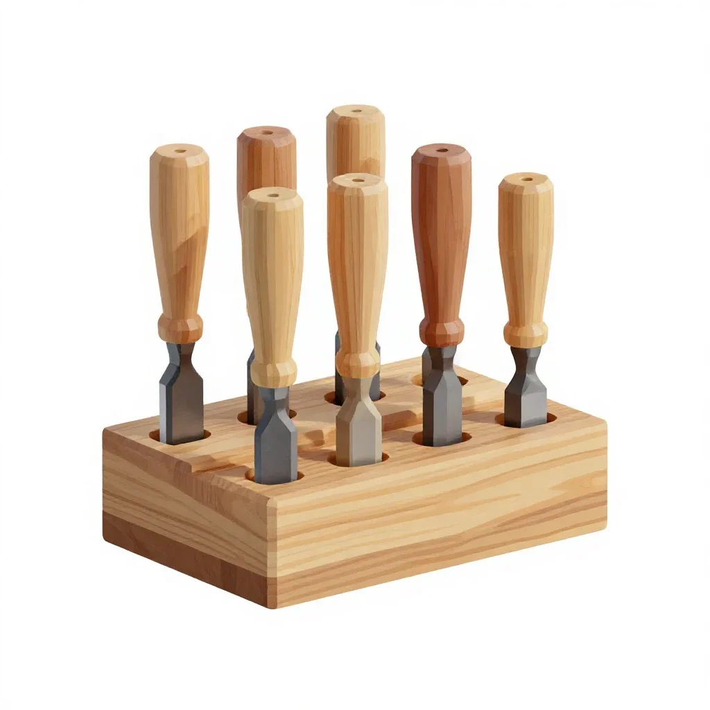 Wood chisel set isolated on a white background