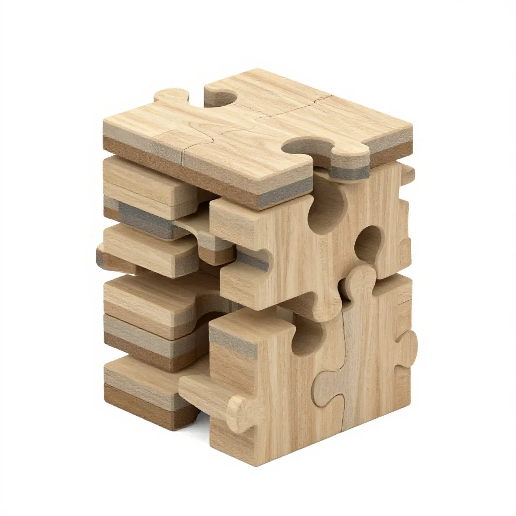 Jigsaw puzzle piece stack isolated on a white background