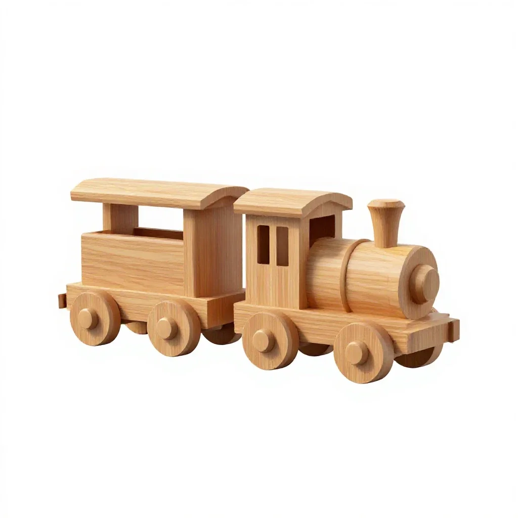 Wooden train track piece isolated on a white background