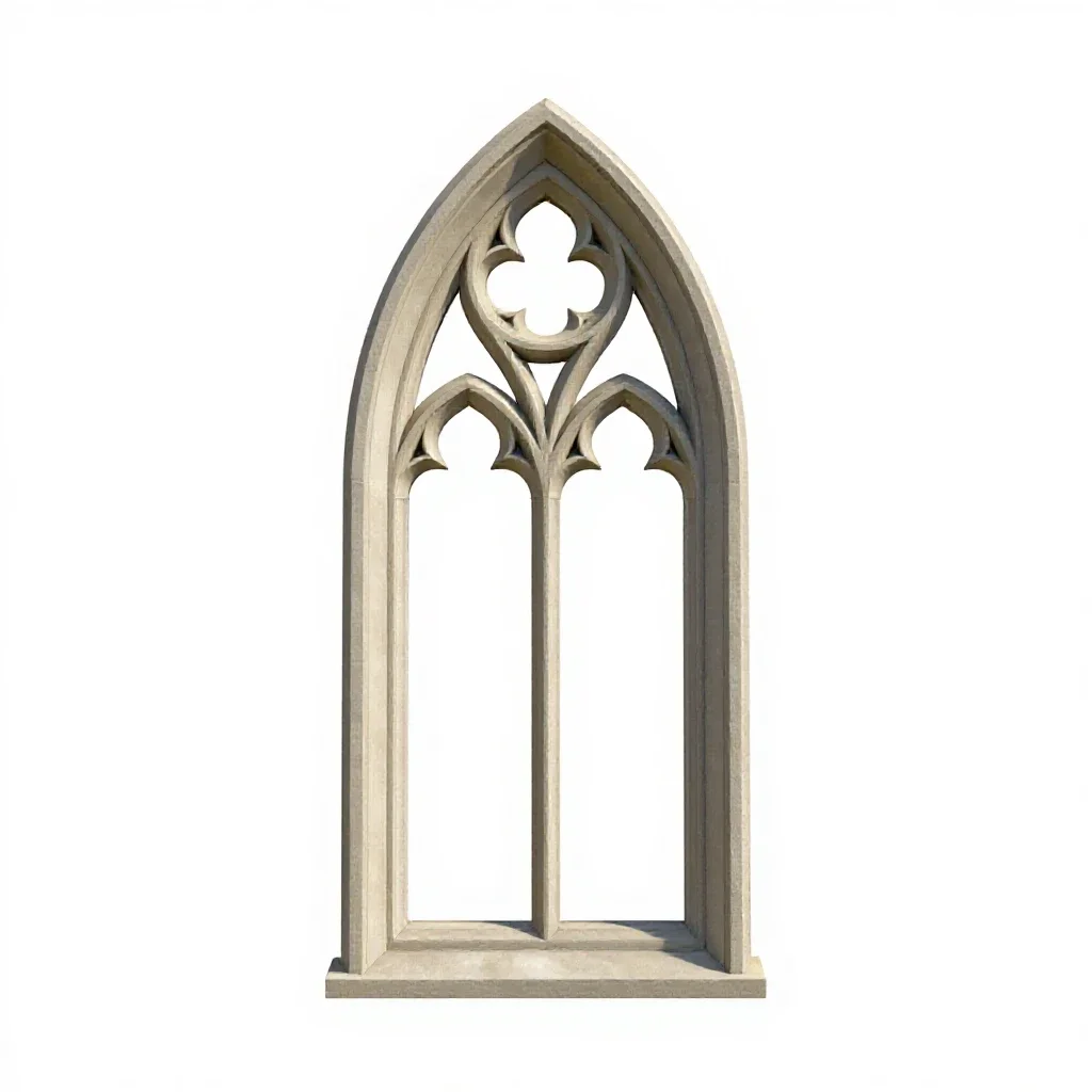 Gothic window tracery panel isolated on a white background