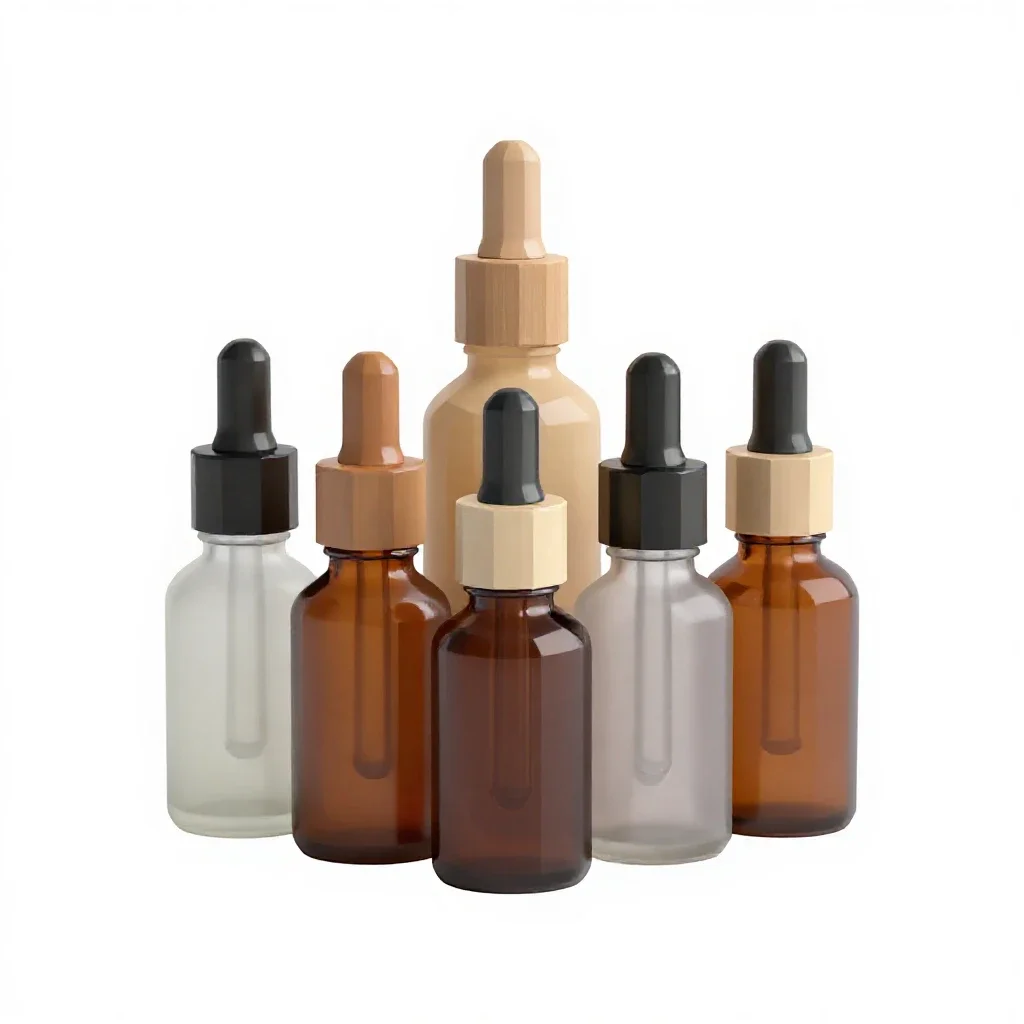 Set of glass dropper serums isolated on a white background