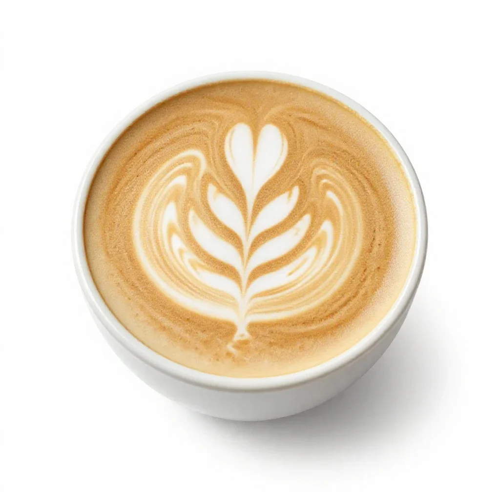 Flat white with latte art isolated on a white background