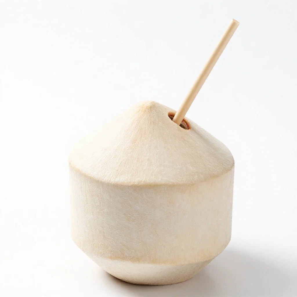 Fresh coconut with a straw isolated on a white background