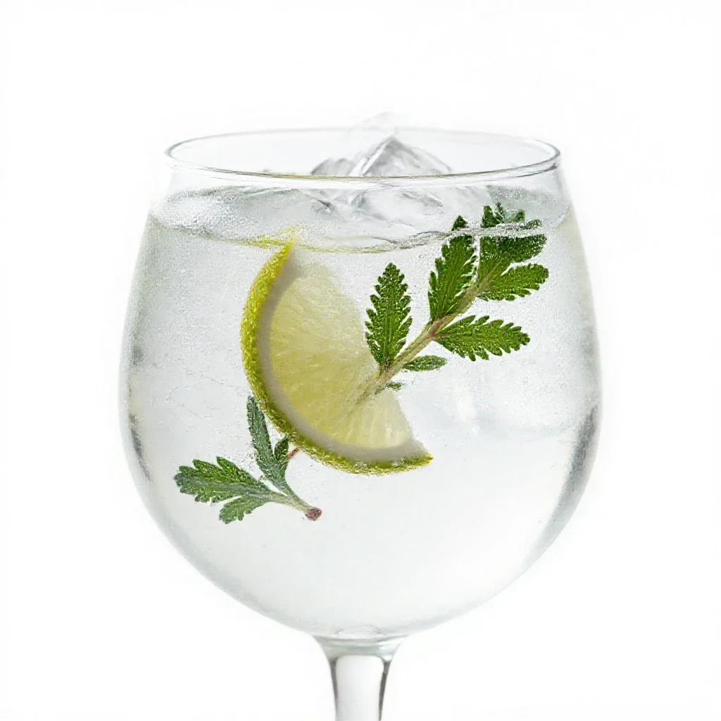 Gin and tonic with botanicals isolated on a white background