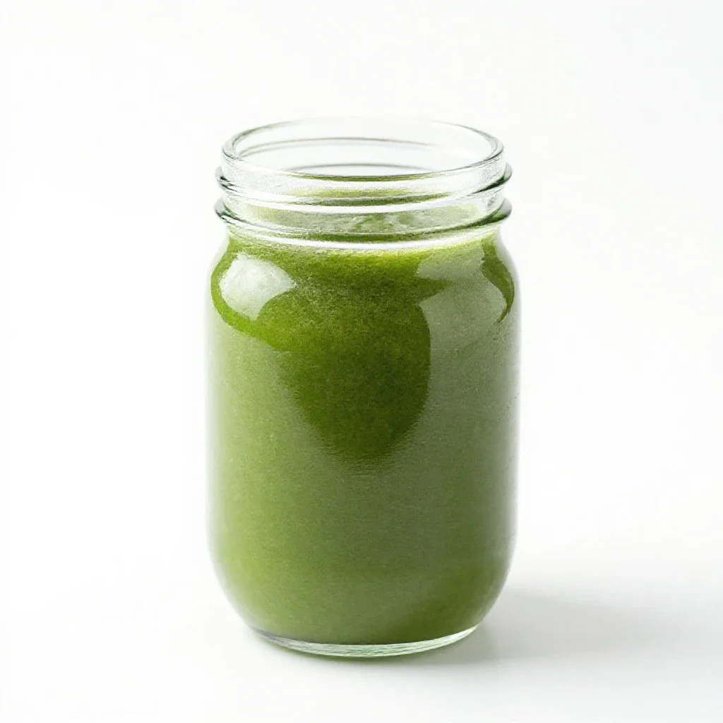Green smoothie in a jar isolated on a white background