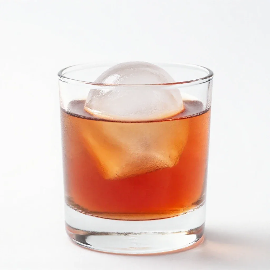 Negroni with an ice sphere isolated on a white background