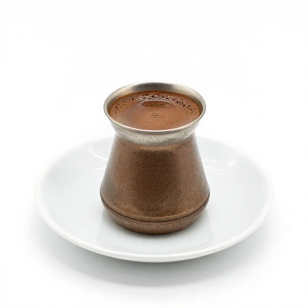 Turkish coffee in a cezve isolated on a white background