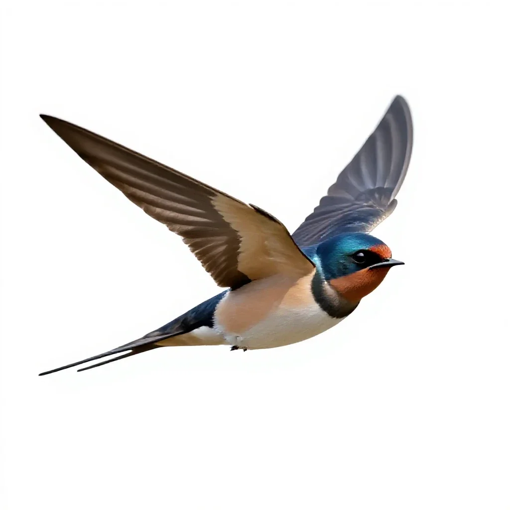 Barn swallow in flight isolated on a white background