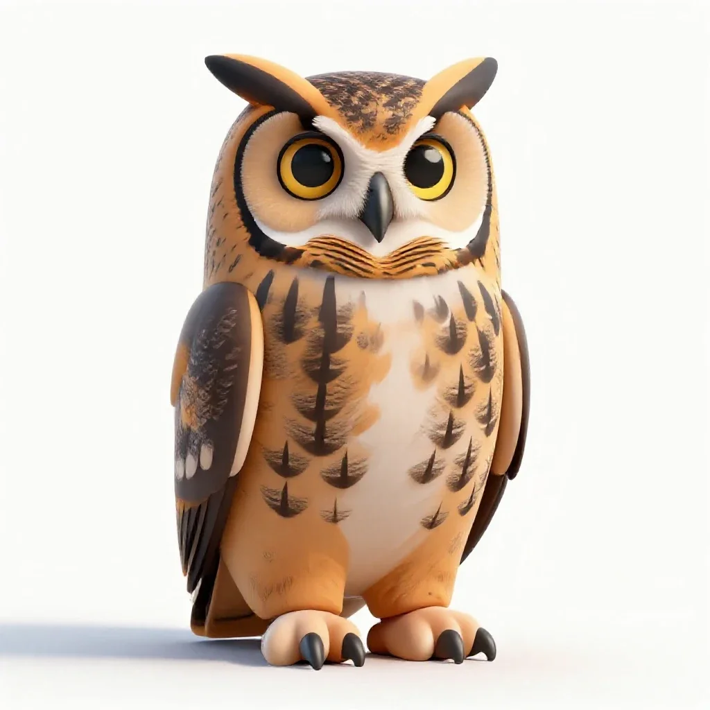 Great horned owl isolated on a white background