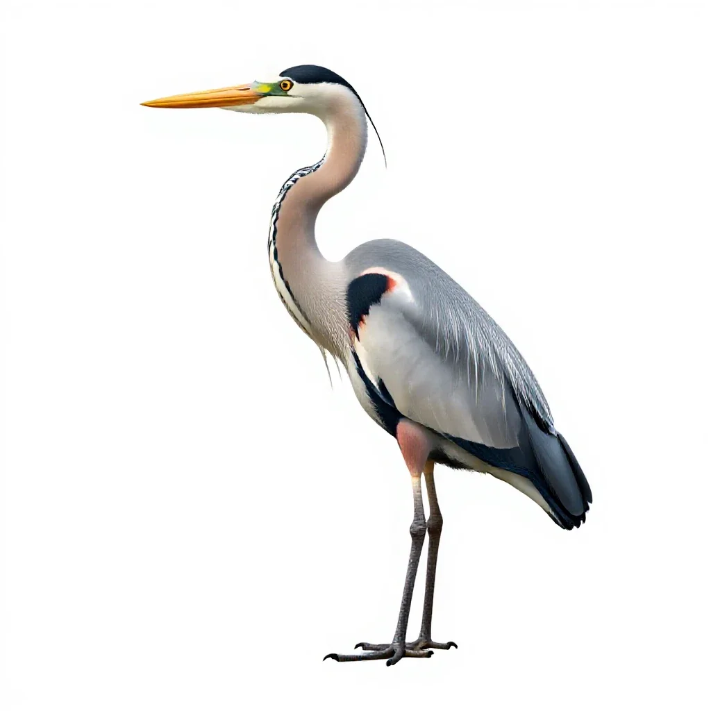 Heron standing still isolated on a white background