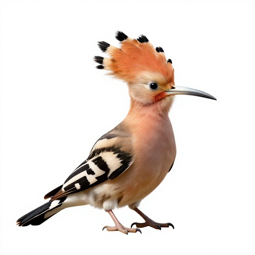 Hoopoe with its crest raised isolated on a white background