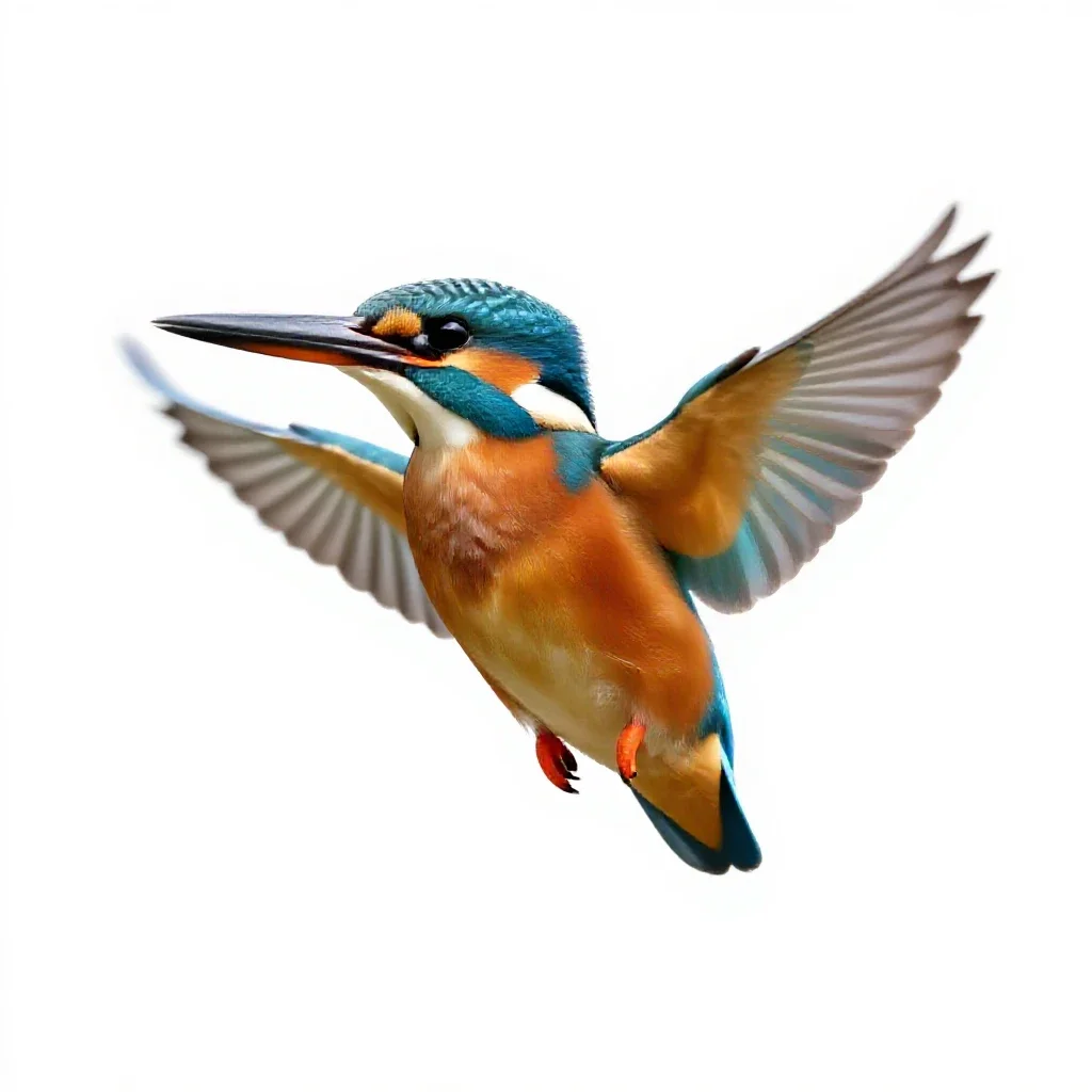 Kingfisher hovering isolated on a white background