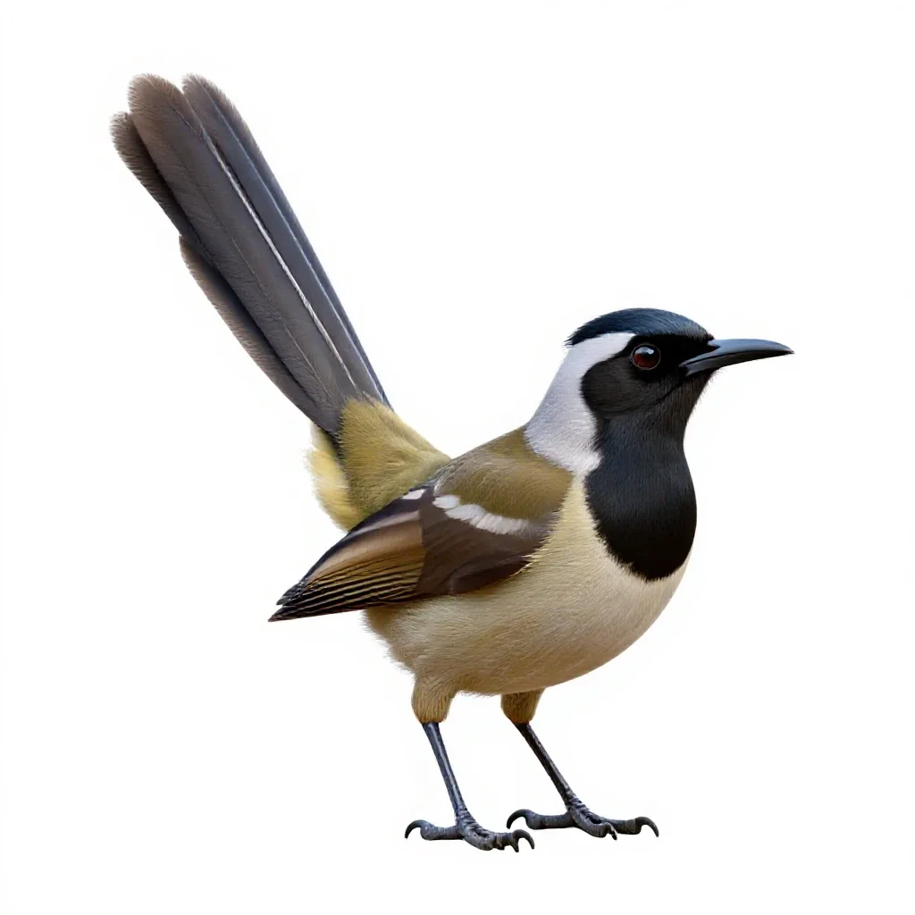 Lyrebird with its tail arched isolated on a white background