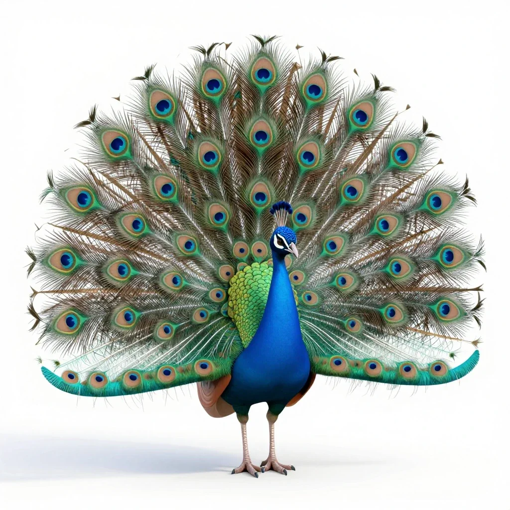 Peacock displaying isolated on a white background