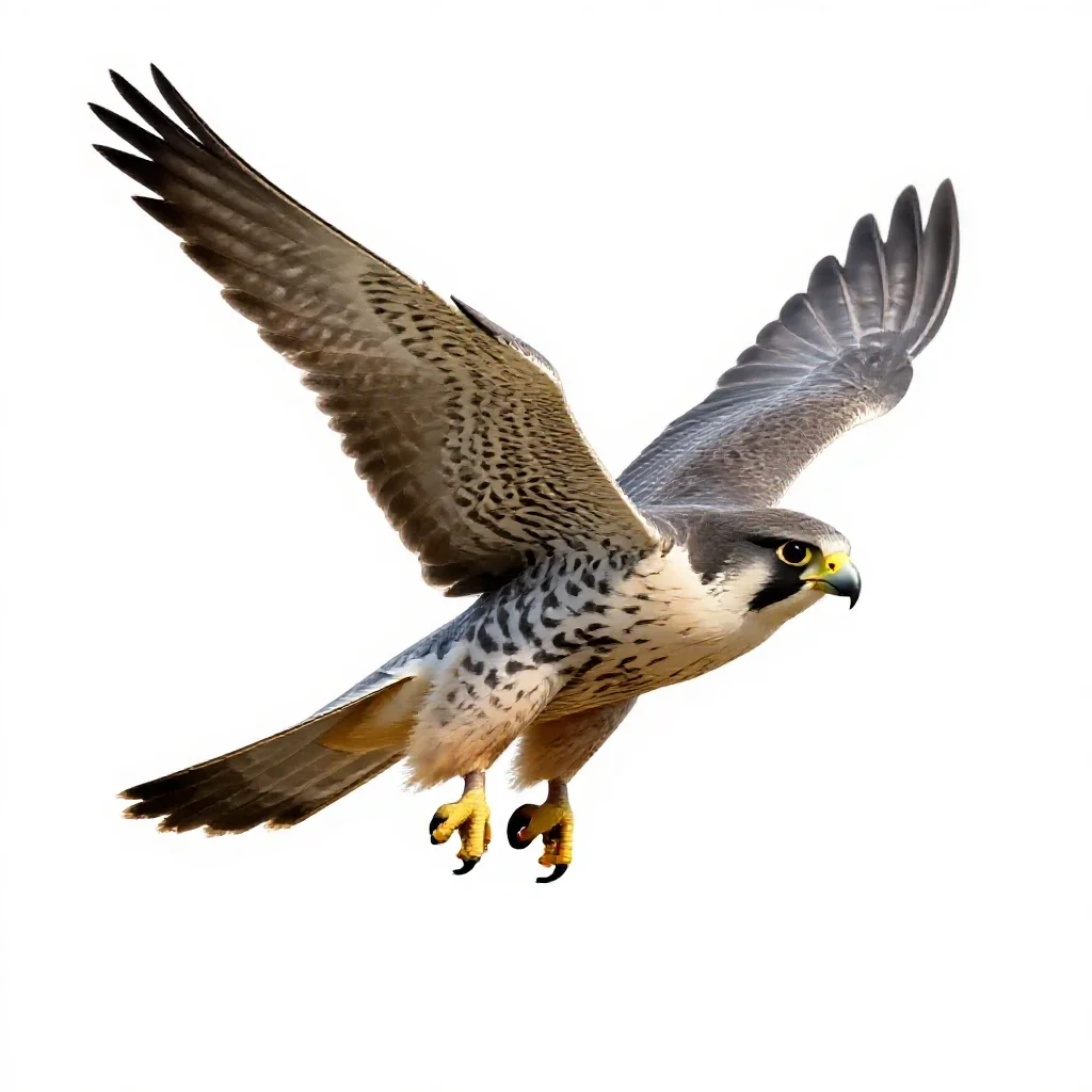 Peregrine falcon stooping isolated on a white background