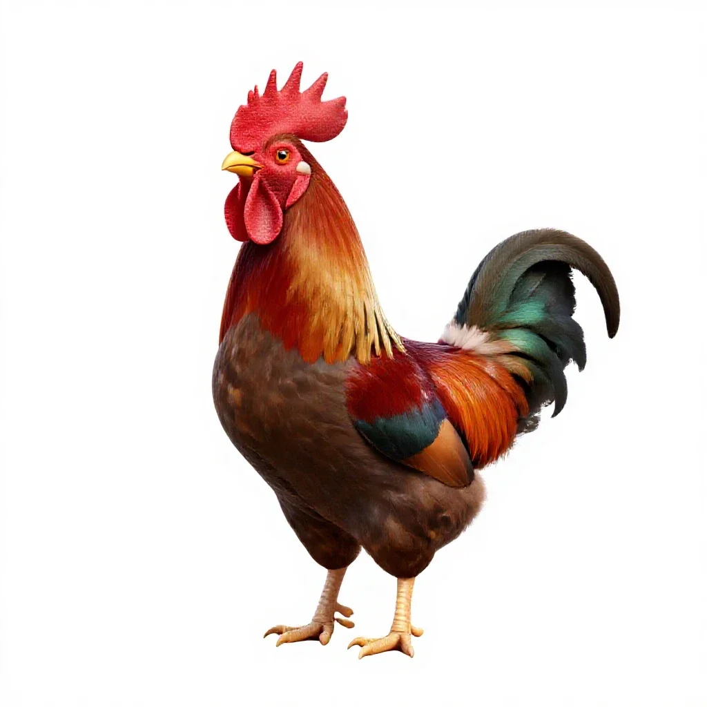 Rooster crowing isolated on a white background