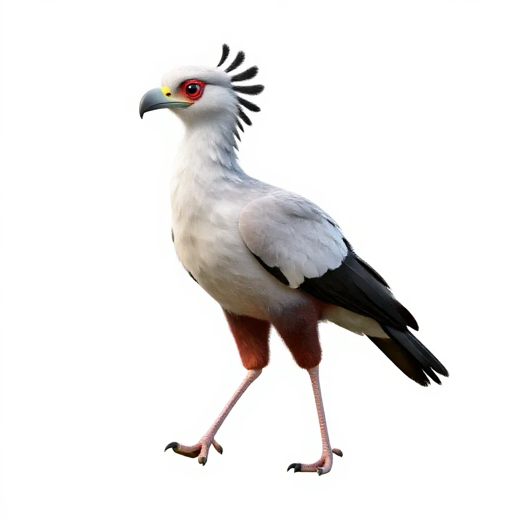 Secretary bird striding isolated on a white background