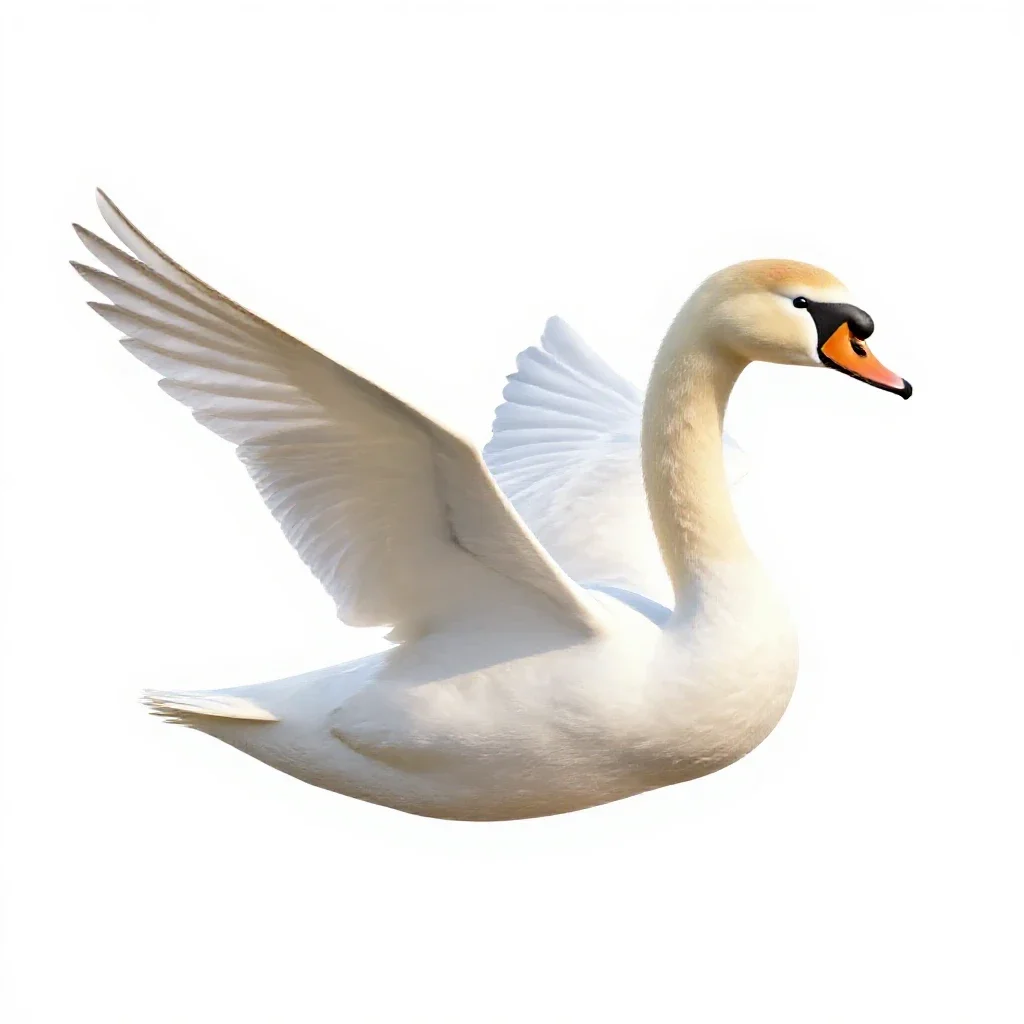 Swan gliding isolated on a white background