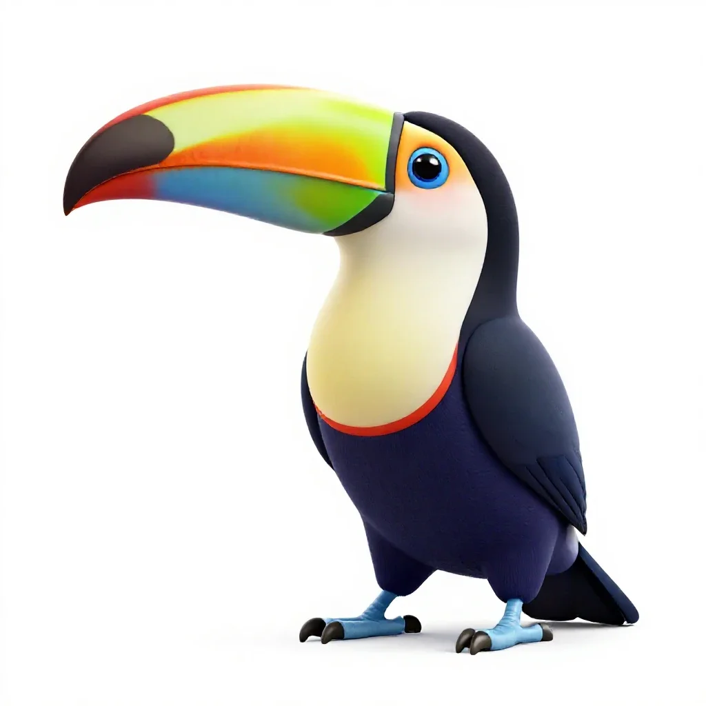 Toucan with an oversized bill isolated on a white background