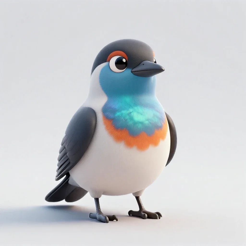 Tui with an iridescent throat isolated on a white background