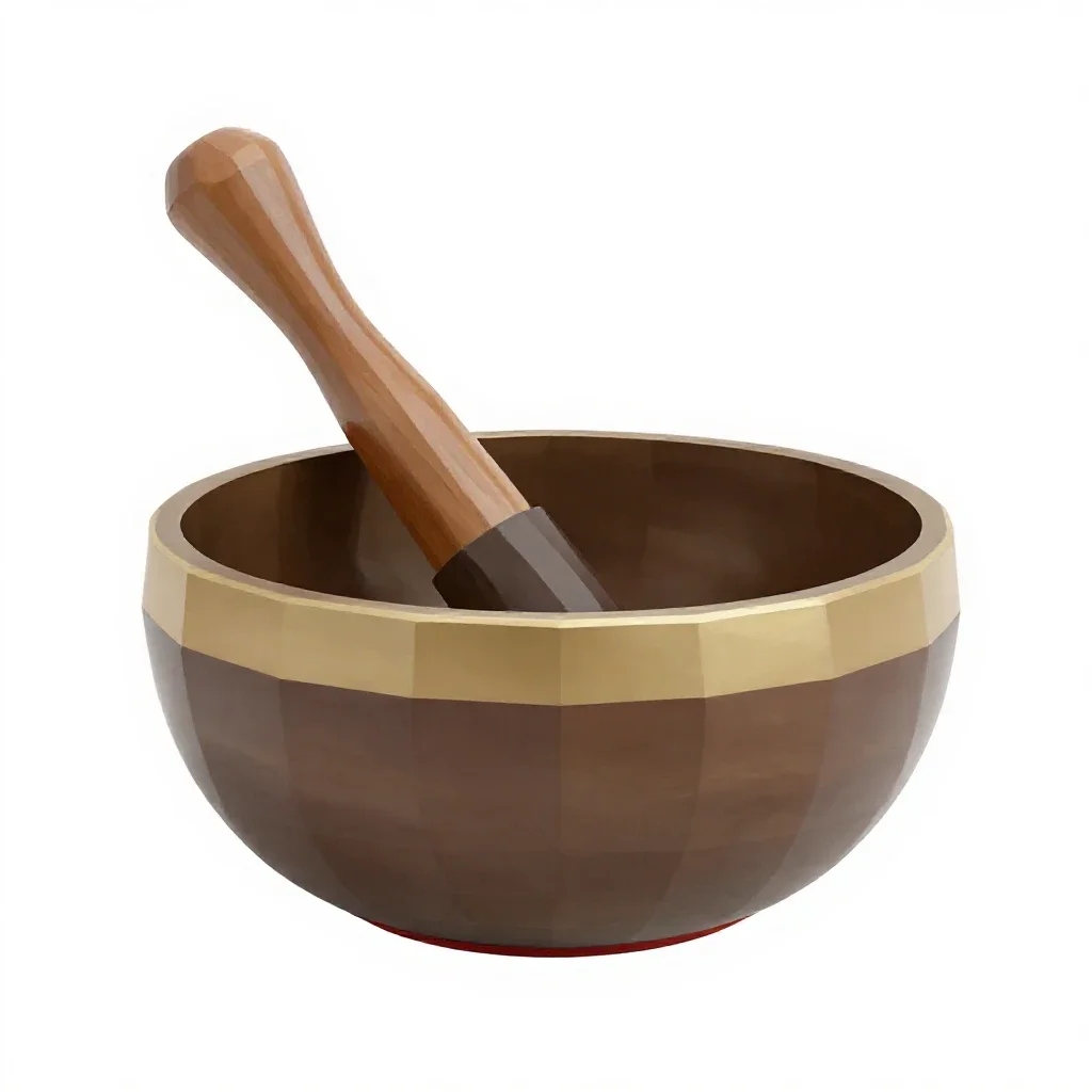Singing bowl with a mallet isolated on a white background