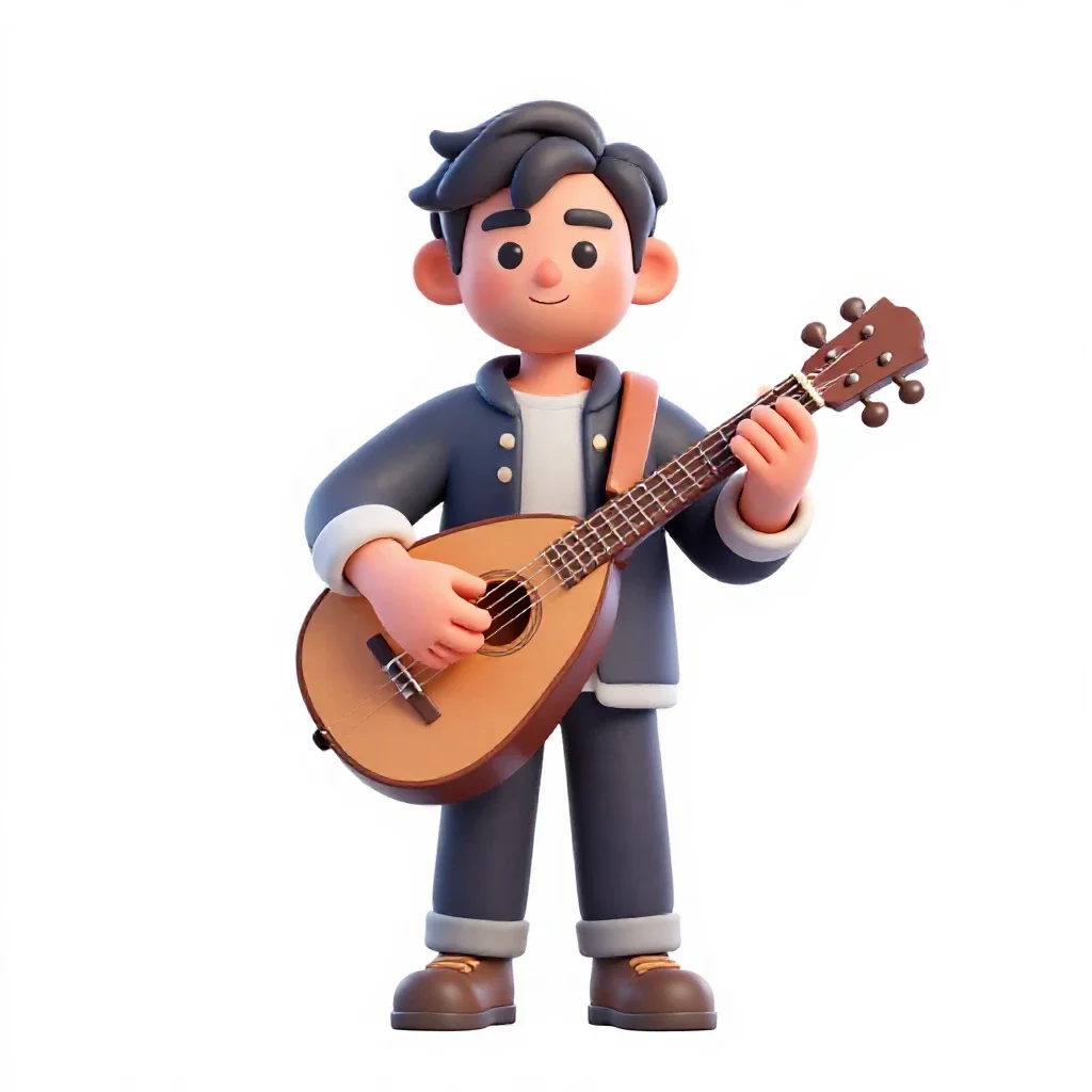 Bard with a travelling lute isolated on a white background