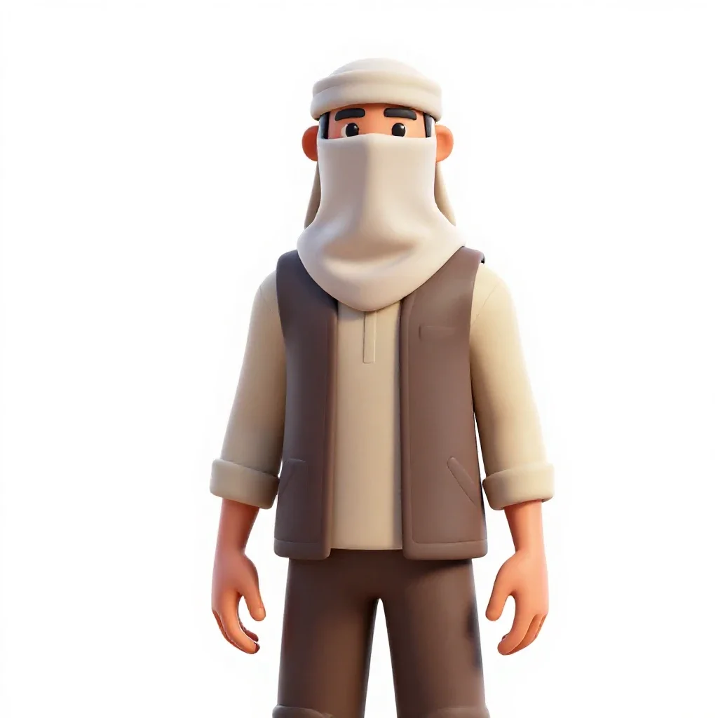 Desert nomad with a veiled face isolated on a white background