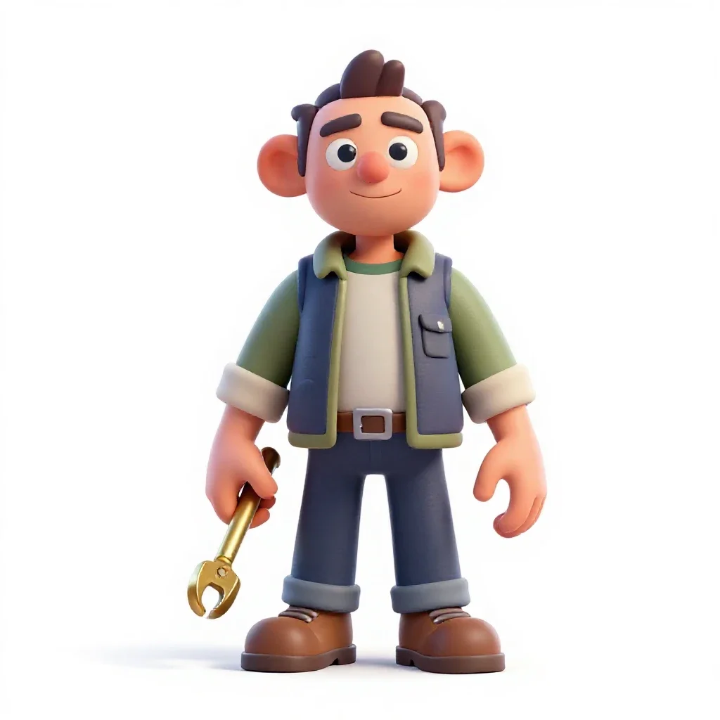 Golem-smith with brass tools isolated on a white background