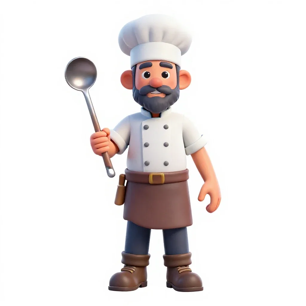 Halfling cook with a ladle isolated on a white background