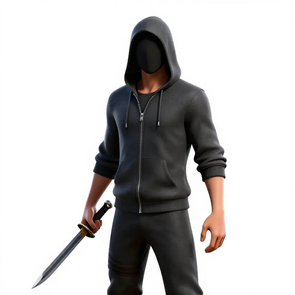 Hooded rogue with twin daggers isolated on a white background