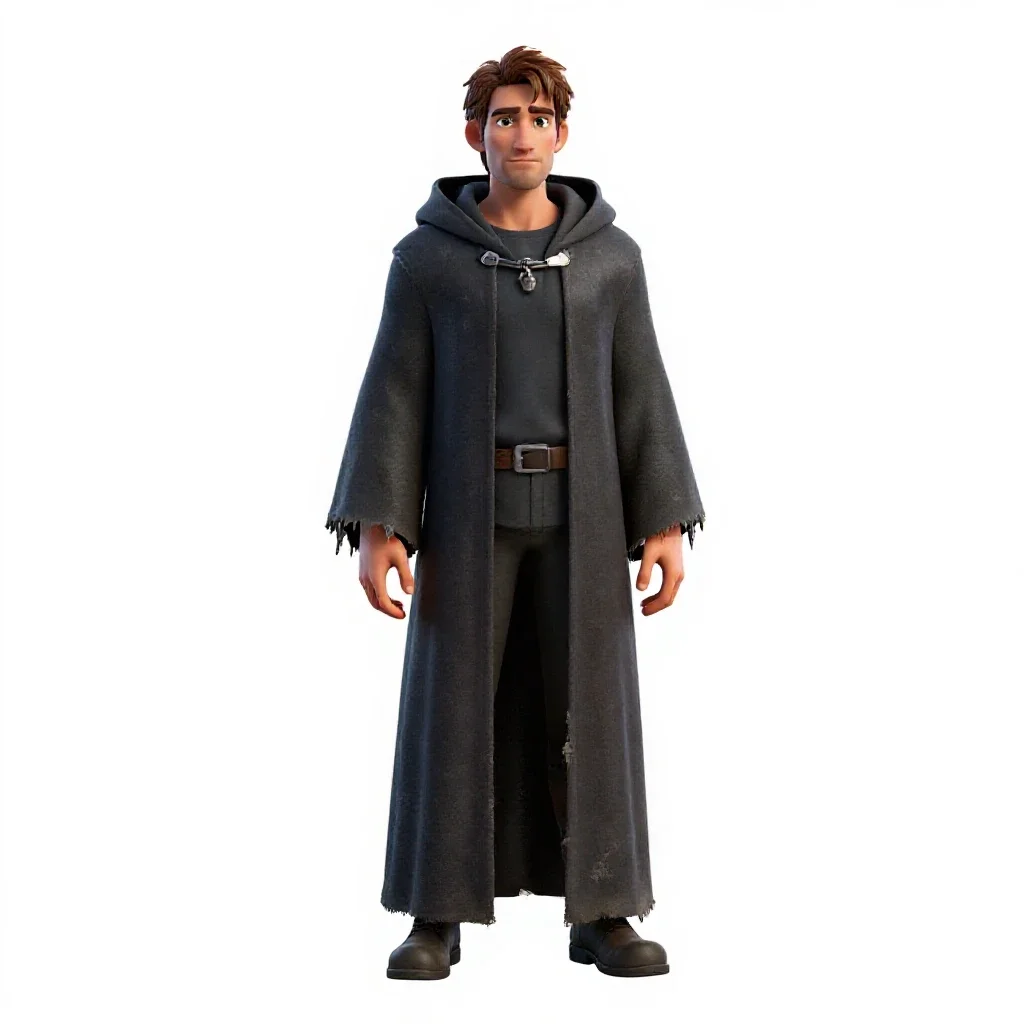 Necromancer in tattered robes isolated on a white background