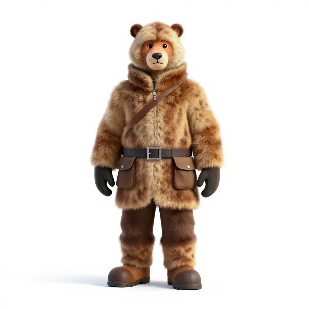 Snow-country hunter in furs isolated on a white background
