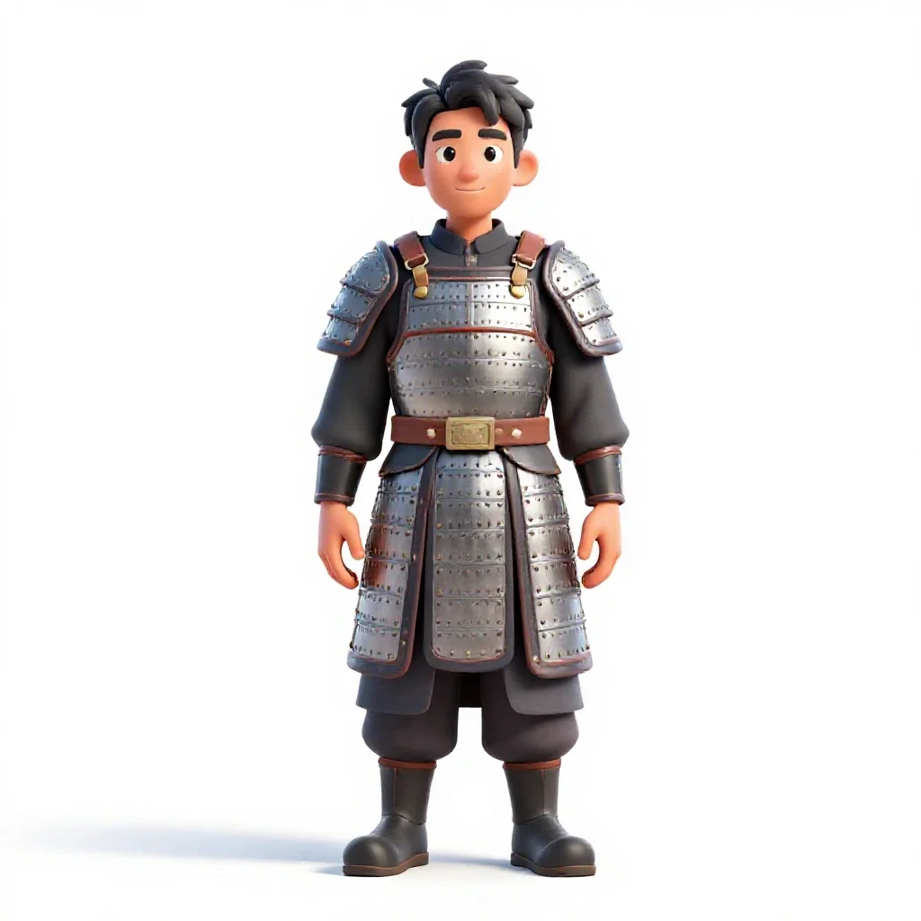 Temple guardian in ceremonial armour isolated on a white background