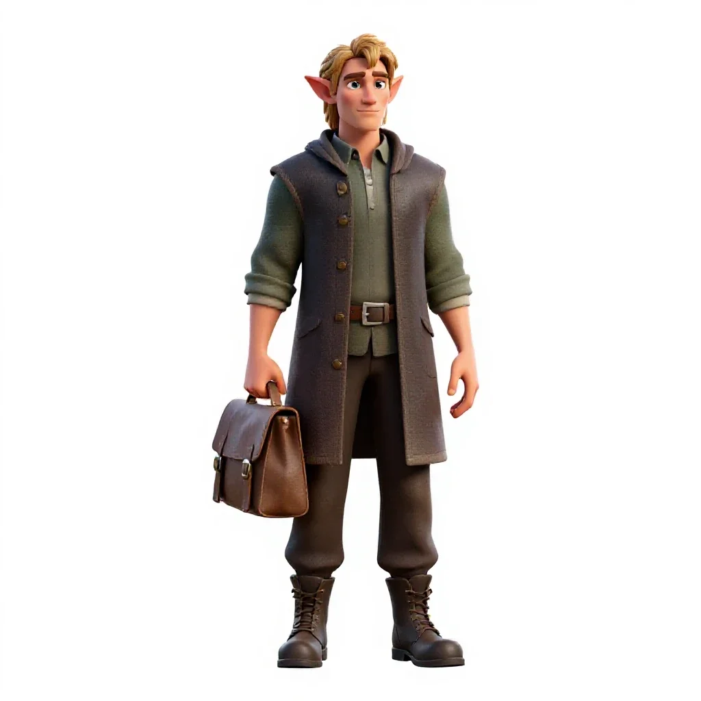 Tiefling scholar with a satchel isolated on a white background