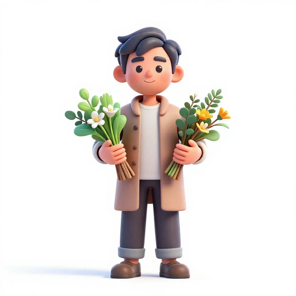 Village healer with herb bundles isolated on a white background