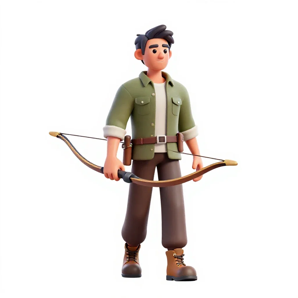 Wandering forest ranger with a longbow isolated on a white background